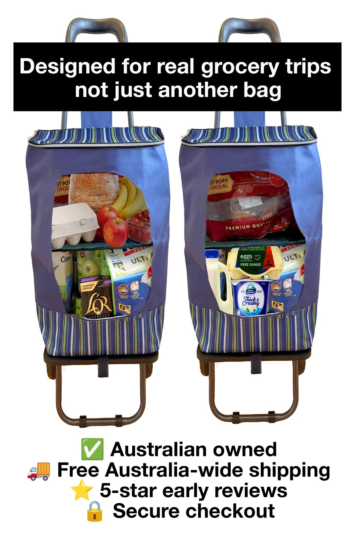 Shelf Trolley Bag – Insulated Shopping, Picnic & Beach Bag with Foldable Shelf